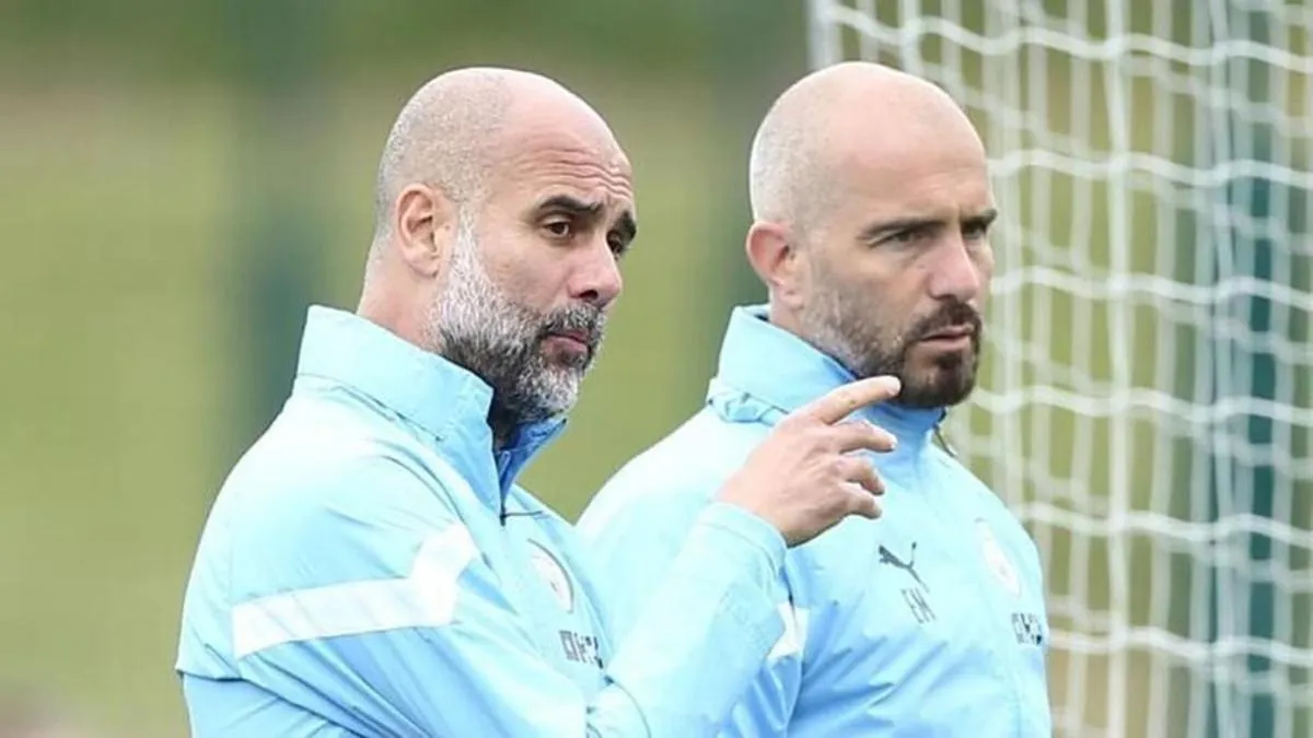 Pep Guardiola junto a Enzo Maresca en su etapa en el City