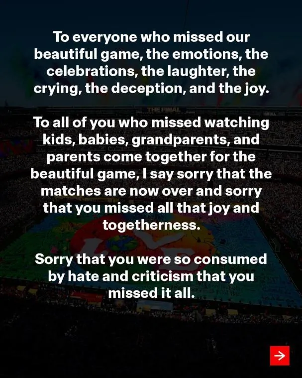 Carta de Gianni Infantino en su perfil de Instagram&nbsp;