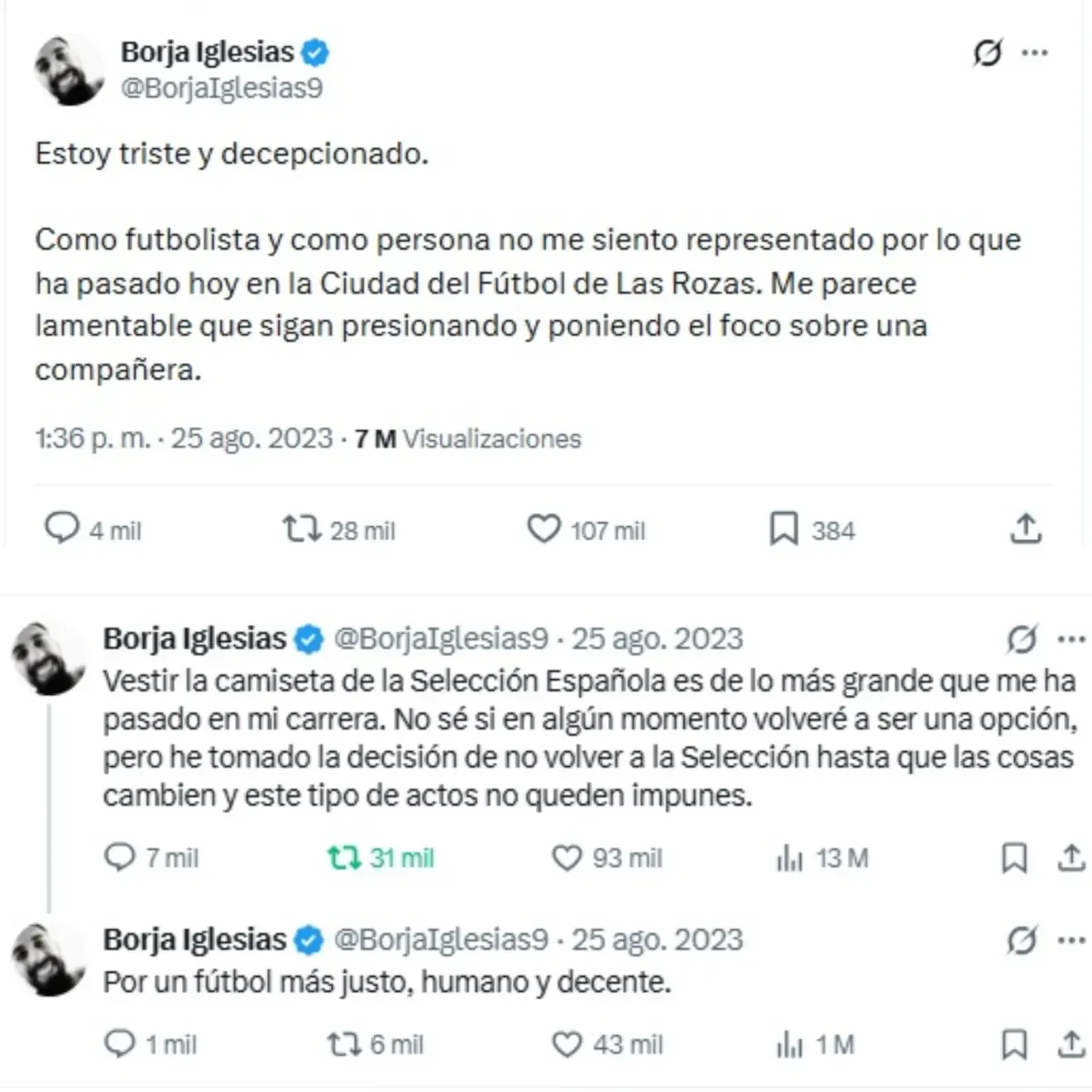 La publicación de Borja Iglesias en 2023