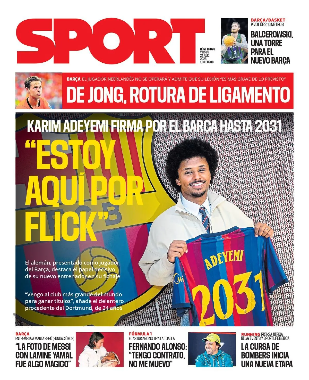 Esta es la portada de SPORT de hoy viernes, 24 de julio de 2026